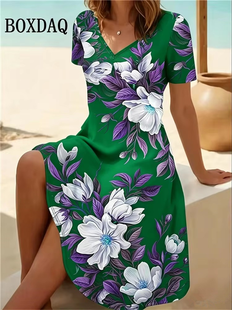 Romper Floral Print - 6XL Artı Boyutu Kadın Elbiseler Yaz