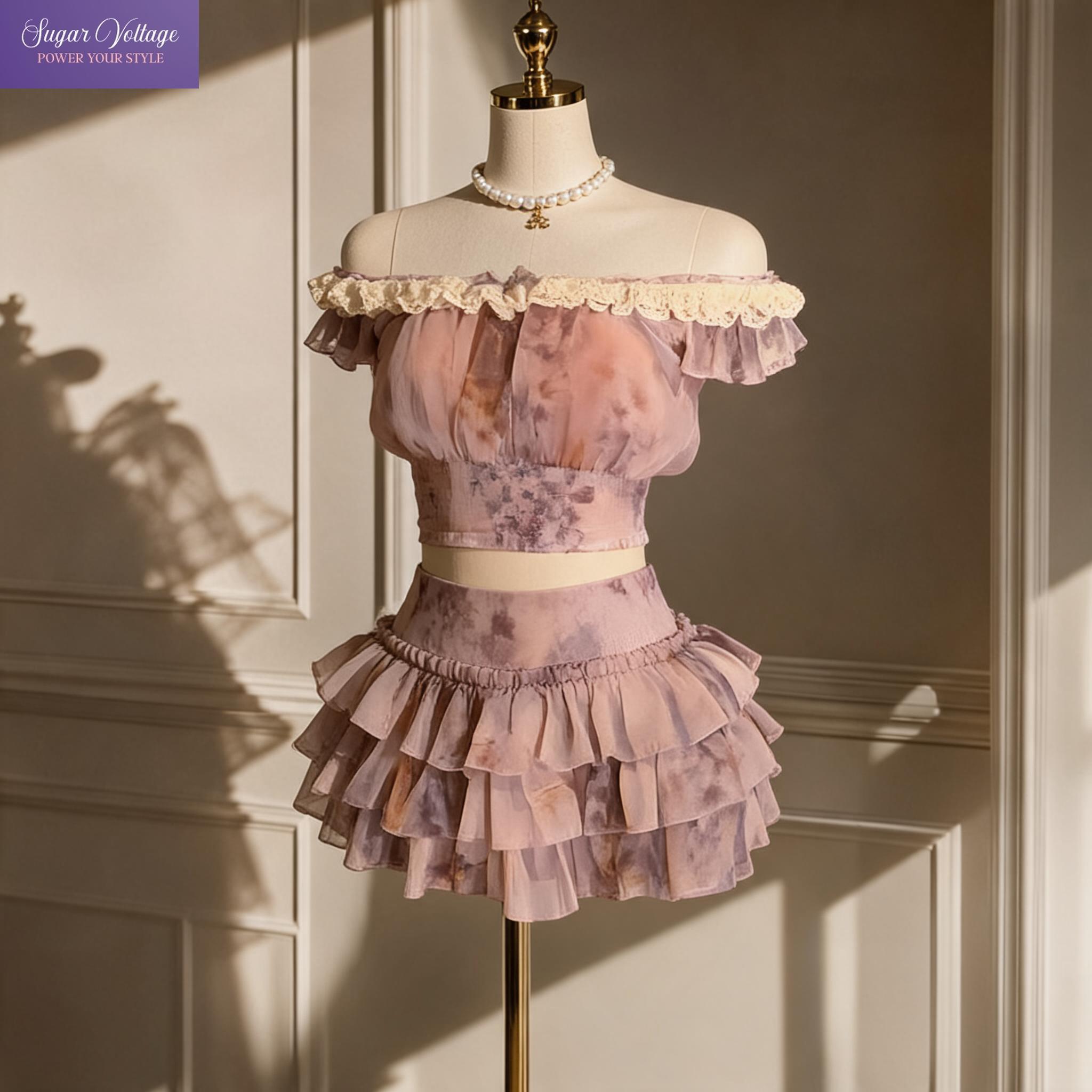 Romper Floral Print - Fransız Tatlı Coquette Tarzı Omuzları Açık